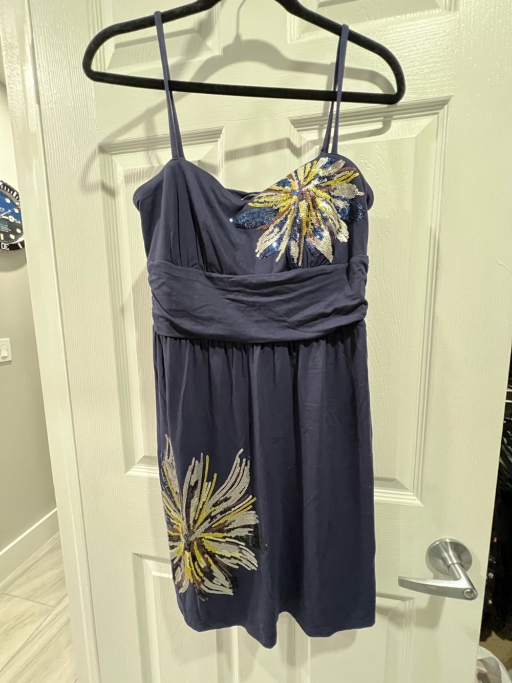 INC International Concepts Navy Spaghetti Strap Dress with Sequin Floral
